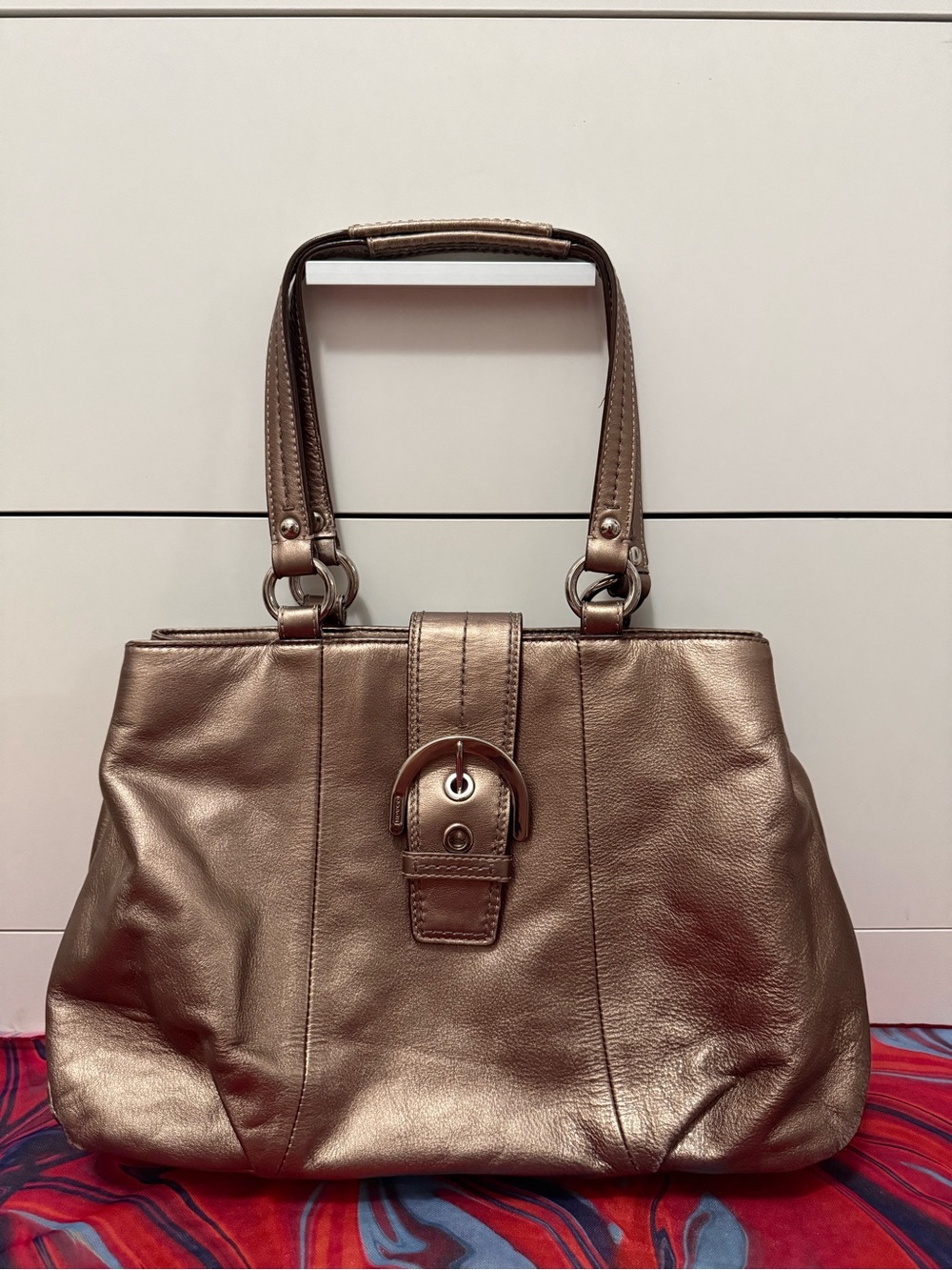 Vintage Y2K Coach Soho Metallic Bronze Leather Buckle Hobo Bag